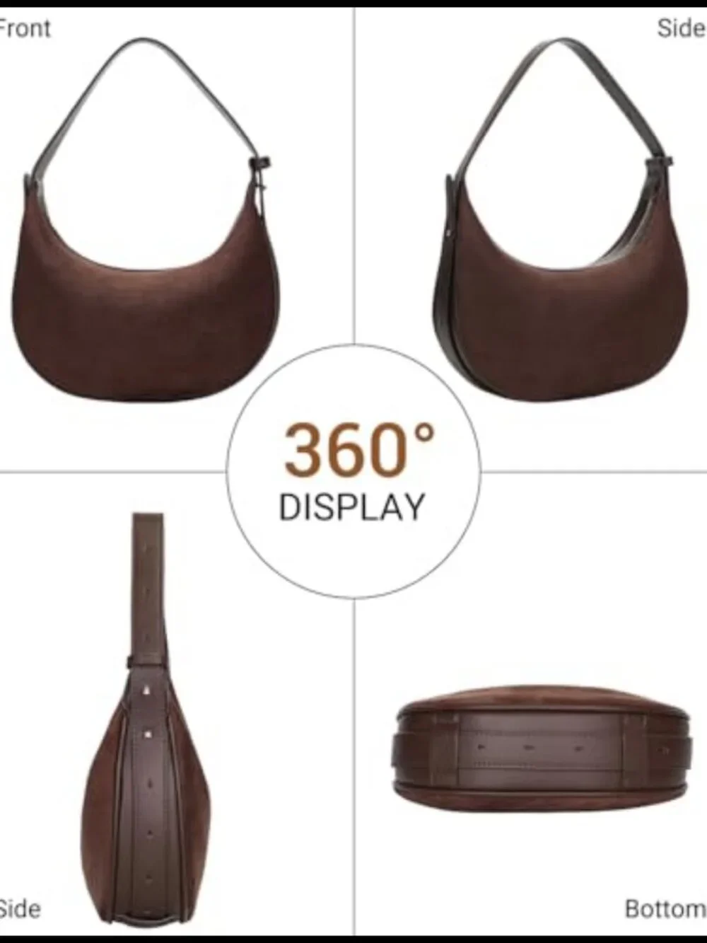 Herald Suede Leather Hobo Shoulder Crossbody Bag for Women Adjustable Strap